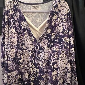 St. John's Bay Purple and Cream Floral Top